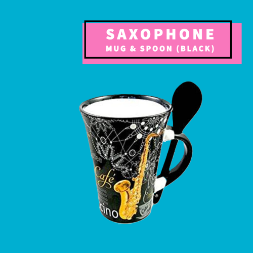 Cappuccino Mug With Spoon - Saxophone Design (Black) Giftware