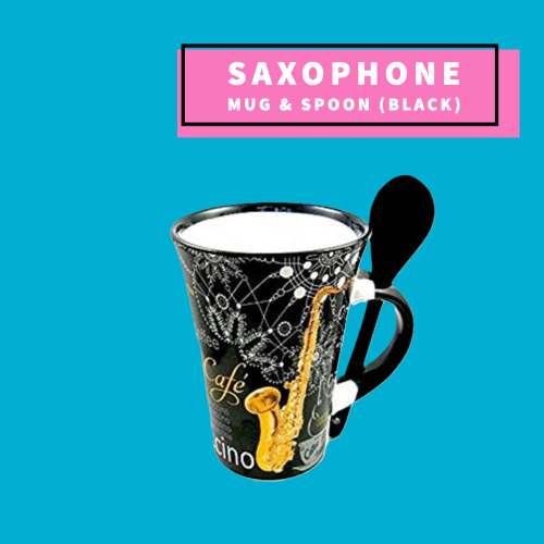 Cappuccino Mug With Spoon - Saxophone Design (Black)