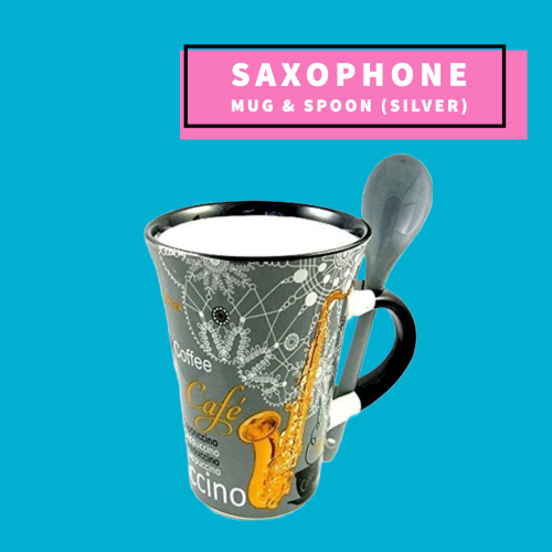 Cappuccino Mug With Spoon - Saxophone Design (Silver)