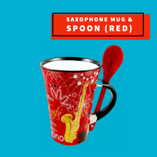 Cappuccino Mug With Spoon - Saxophone Design (Red) Giftware