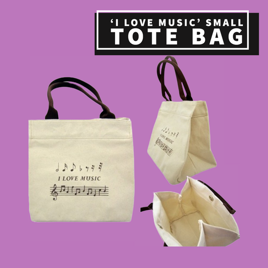 I Love Music Cotton Tote Bag - (Small)