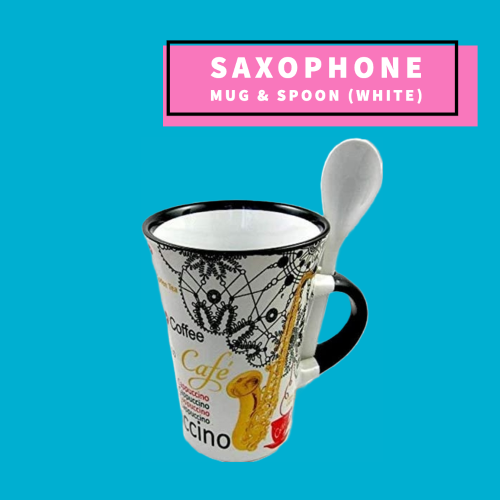 Cappuccino Mug With Spoon - Saxophone Design (White) Giftware