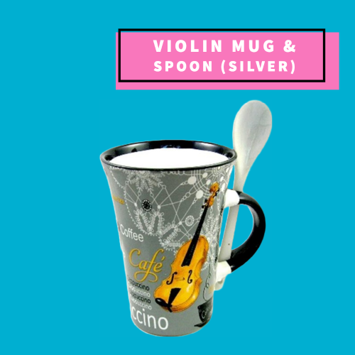 Cappuccino Mug With Spoon - Violin Design (Silver) Giftware