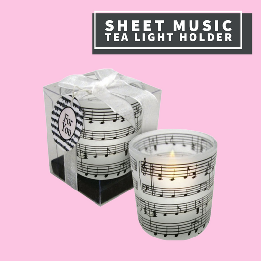 Sheet Music Tea Light Candle Holder With Frosted Glass Giftware