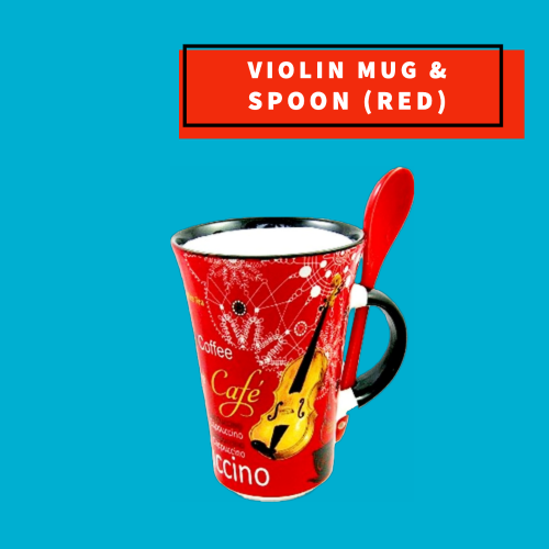 Cappuccino Mug With Spoon - Violin Design (Red) Giftware