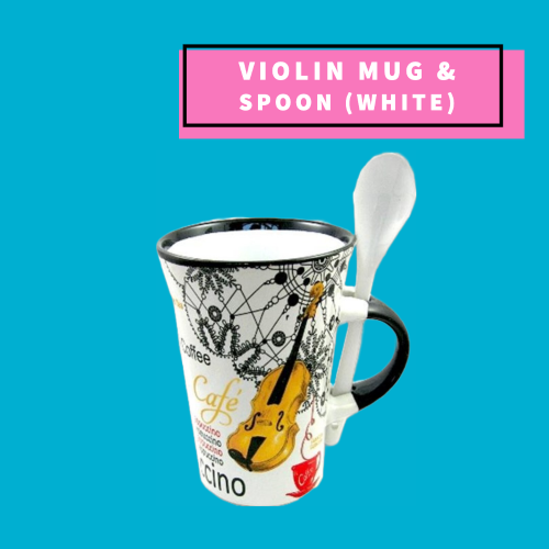 Cappuccino Mug With Spoon - Violin Design (White)