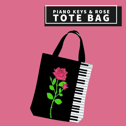 Piano Keys & Rose Tote Bag