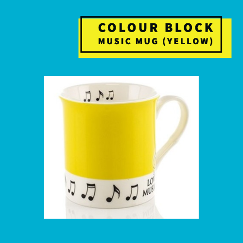 Colour Block Music Mug - Yellow Giftware