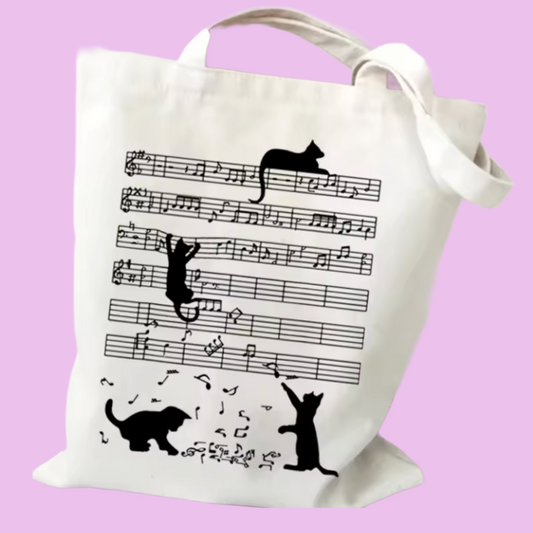 Playful Musical Kittens - White Cotton Tote Bag (35cm x 40cm)