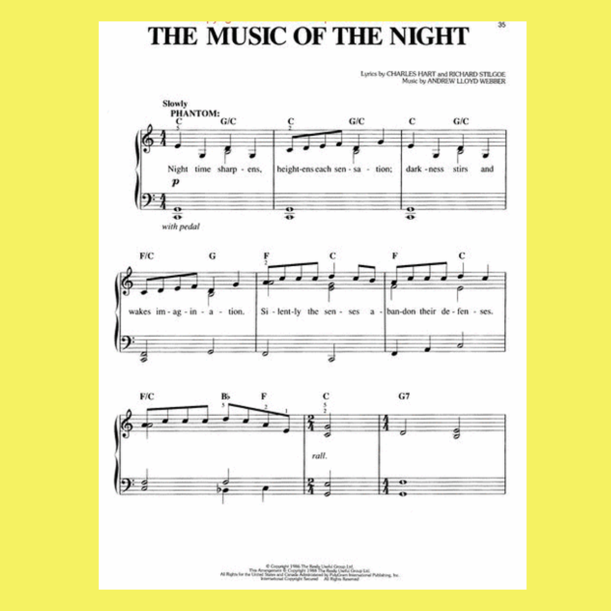 Phantom Of The Opera Easy Piano Vocal Selections Book