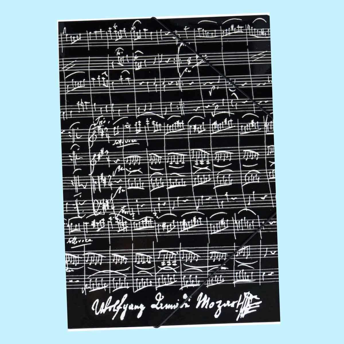 Manuscript Folder with Elastic Band - Black with White Mozart manuscript
