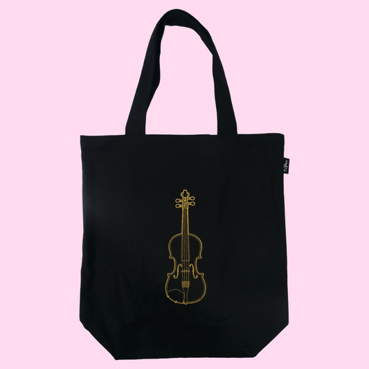 Black Canvas Music Bag with Gold Embroidered Violin