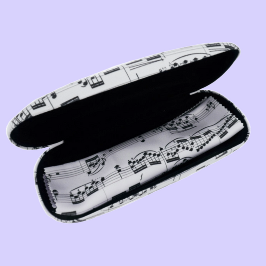 White Sheet Music Glasses Case & Matching Microfibre Cloth