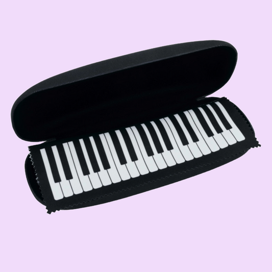 Black with a White Keyboard Music Glasses Case & Matching Microfibre Cloth