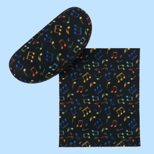 Colourful Notes and Clefs Music Sun Black Glasses Case with Matching Microfibre Cloth
