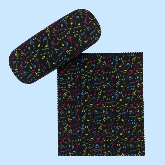 Glasses Case with Colourful Notes and Clefs with Matching Microfibre Cloth