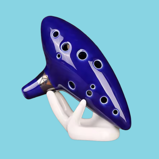 Ceramic 12 Hole Ocean Blue Ocarina with Display Stand, Bag and Songbook