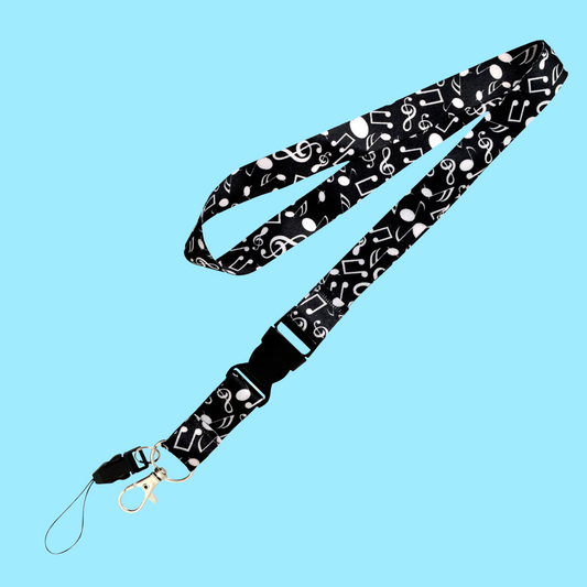 Lanyard With Black And White Music Notes and Removable Clip (50cm)