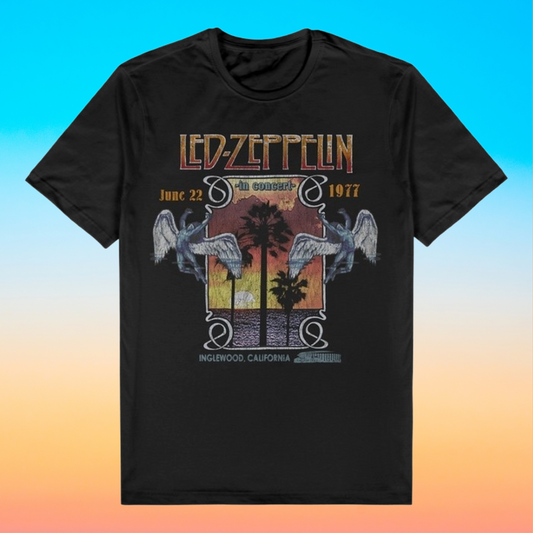 Led Zeppelin Concert Black T-Shirt with Front Print - (Sml - XXL) 100% Cotton