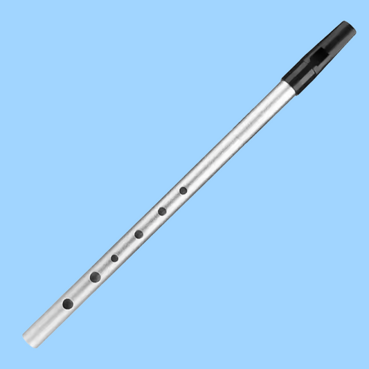 Irish Tin Whistle in Silver - 6 Hole - Key of C with Case and Anti-Dust Bag