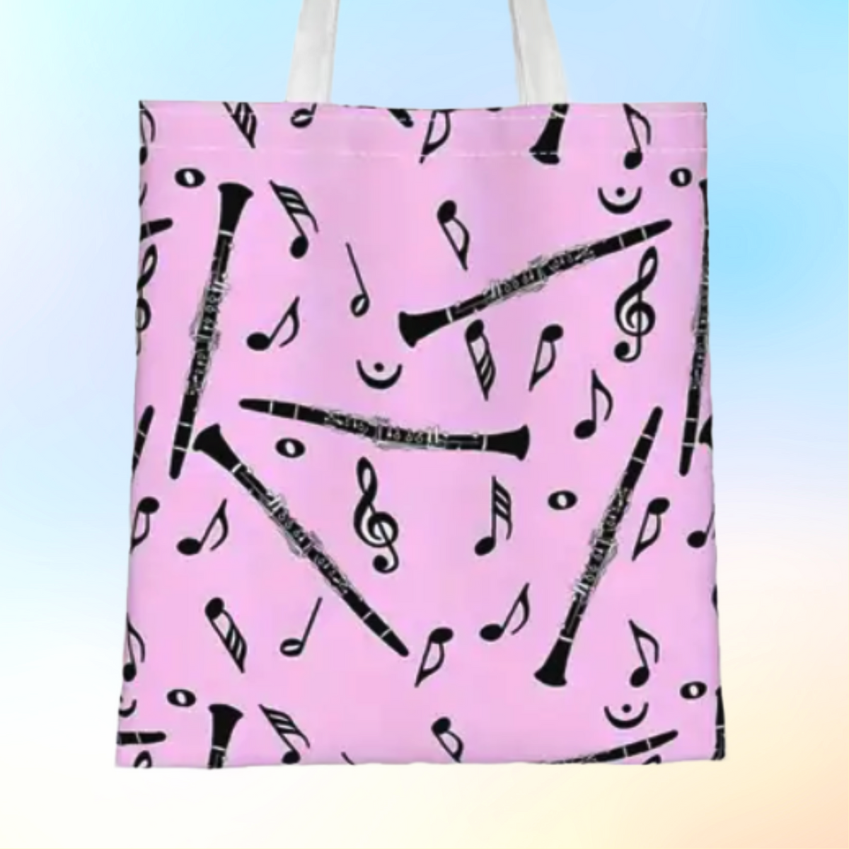 Pink & Black Clarinet and Music Note Tote Bag (38cm x 34cm)