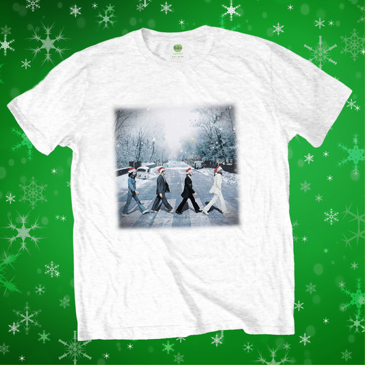 The Beatles - Christmas Abbey Road White T-Shirt with Front Print - (Sml - XXL) 100% Cotton
