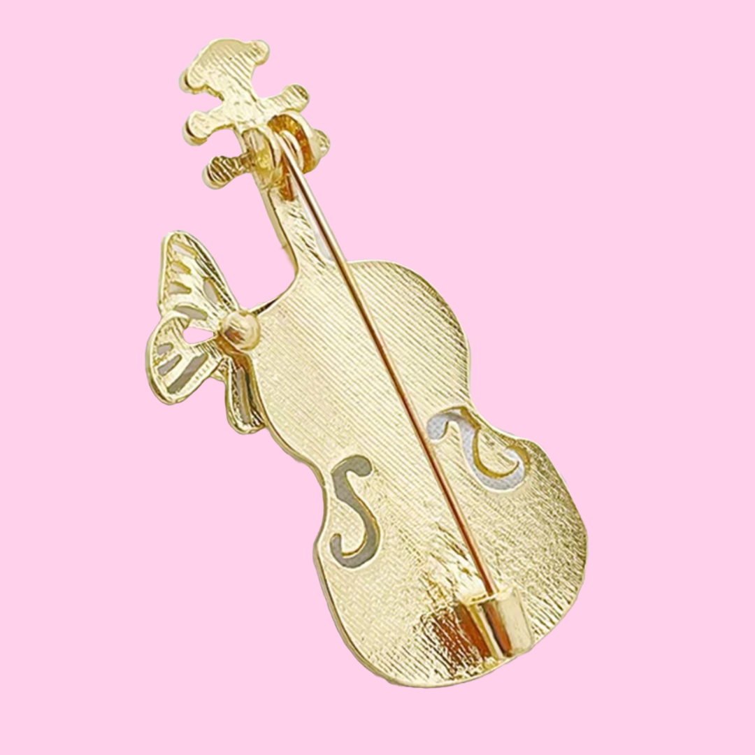 Blue Teal Rhinestone Violin with Butterly Enamel Pin