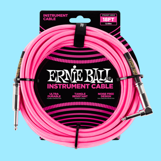 Ernie Ball 5.5 Metre Braided Straight / Angle Instrument Cable (Neon Pink)