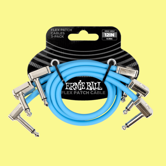 Ernie Ball Flex Patch Single Cable (12 inch in Blue) 3 Pack