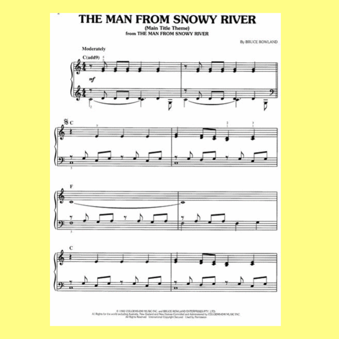 Man From Snowy River And Jessicas Theme Easy Piano Sheet Music