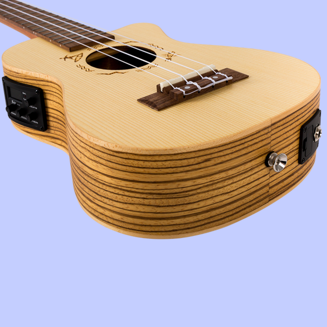 Flight DUC328 CEQ Spruce and Zebrawood Electro Acoustic Concert Ukulele with Gig Bag