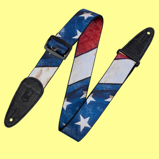 Levy Distressed American Flag Motif - Polyester Guitar Strap 2" Wide