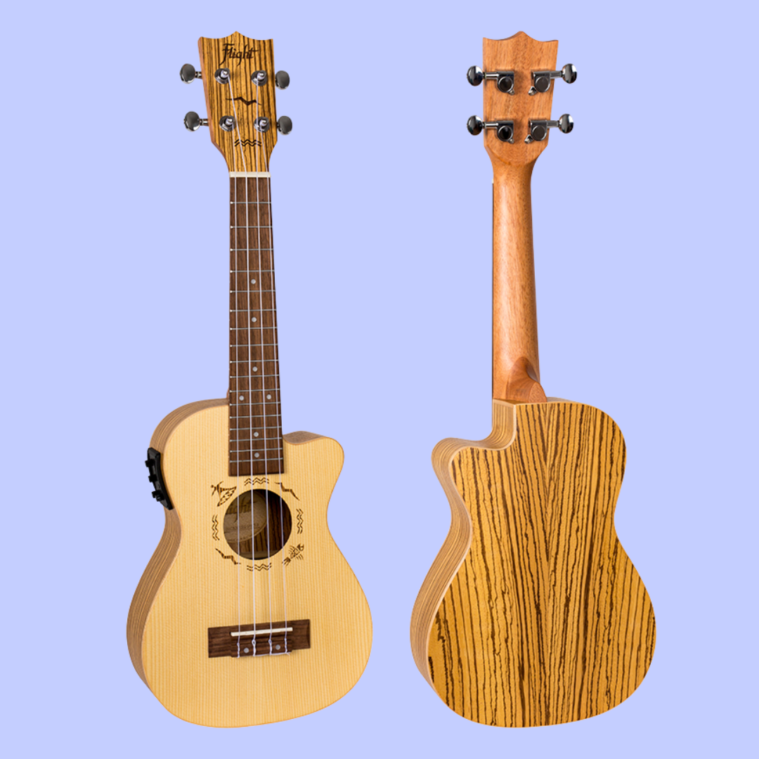 Flight DUC328 CEQ Spruce and Zebrawood Electro Acoustic Concert Ukulele with Gig Bag