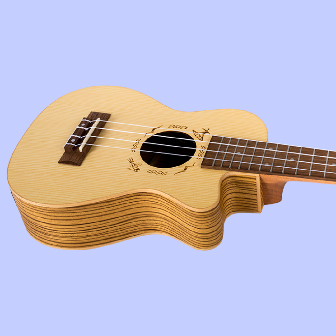 Flight DUC328 CEQ Spruce and Zebrawood Electro Acoustic Concert Ukulele with Gig Bag
