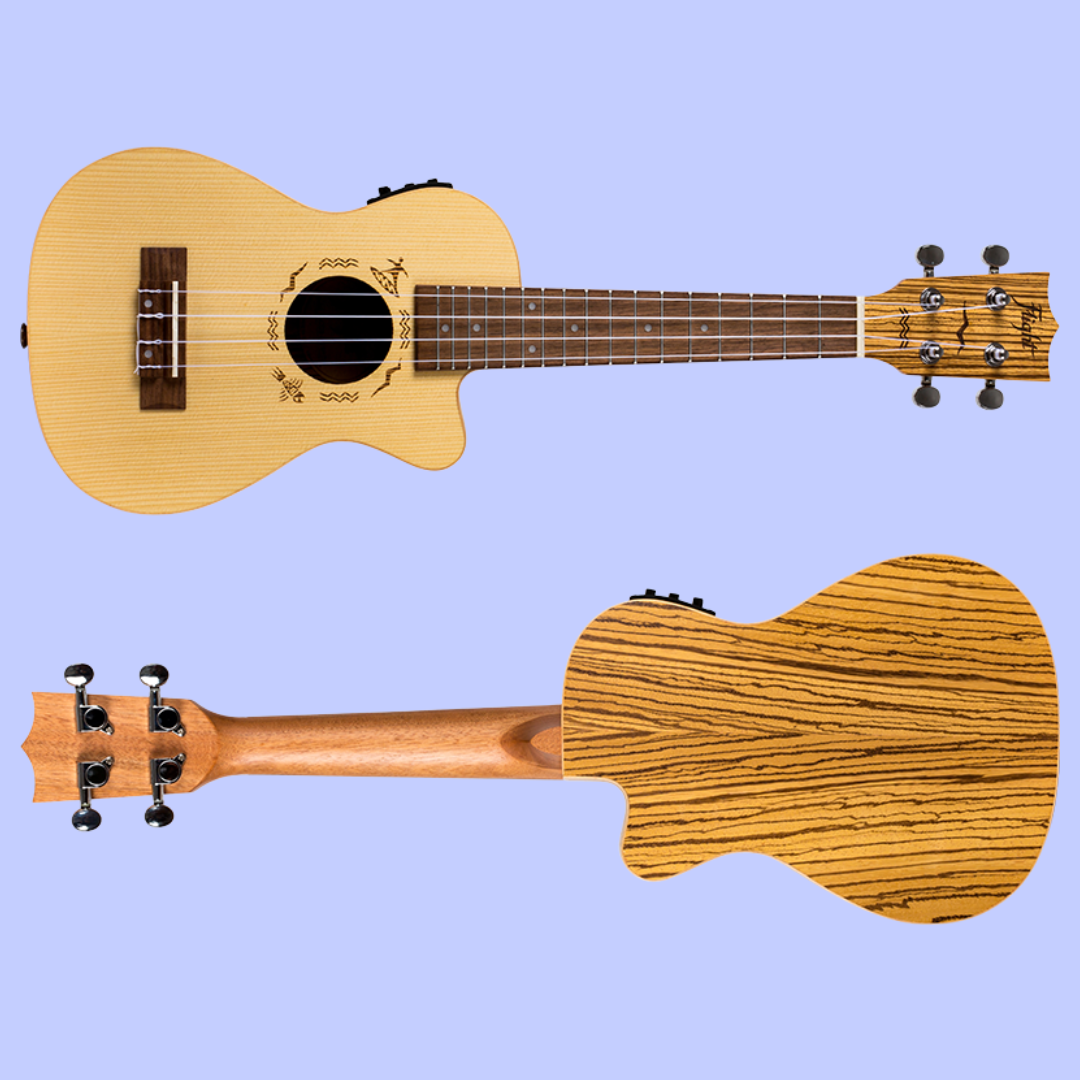 Flight DUC328 CEQ Spruce and Zebrawood Electro Acoustic Concert Ukulele with Gig Bag