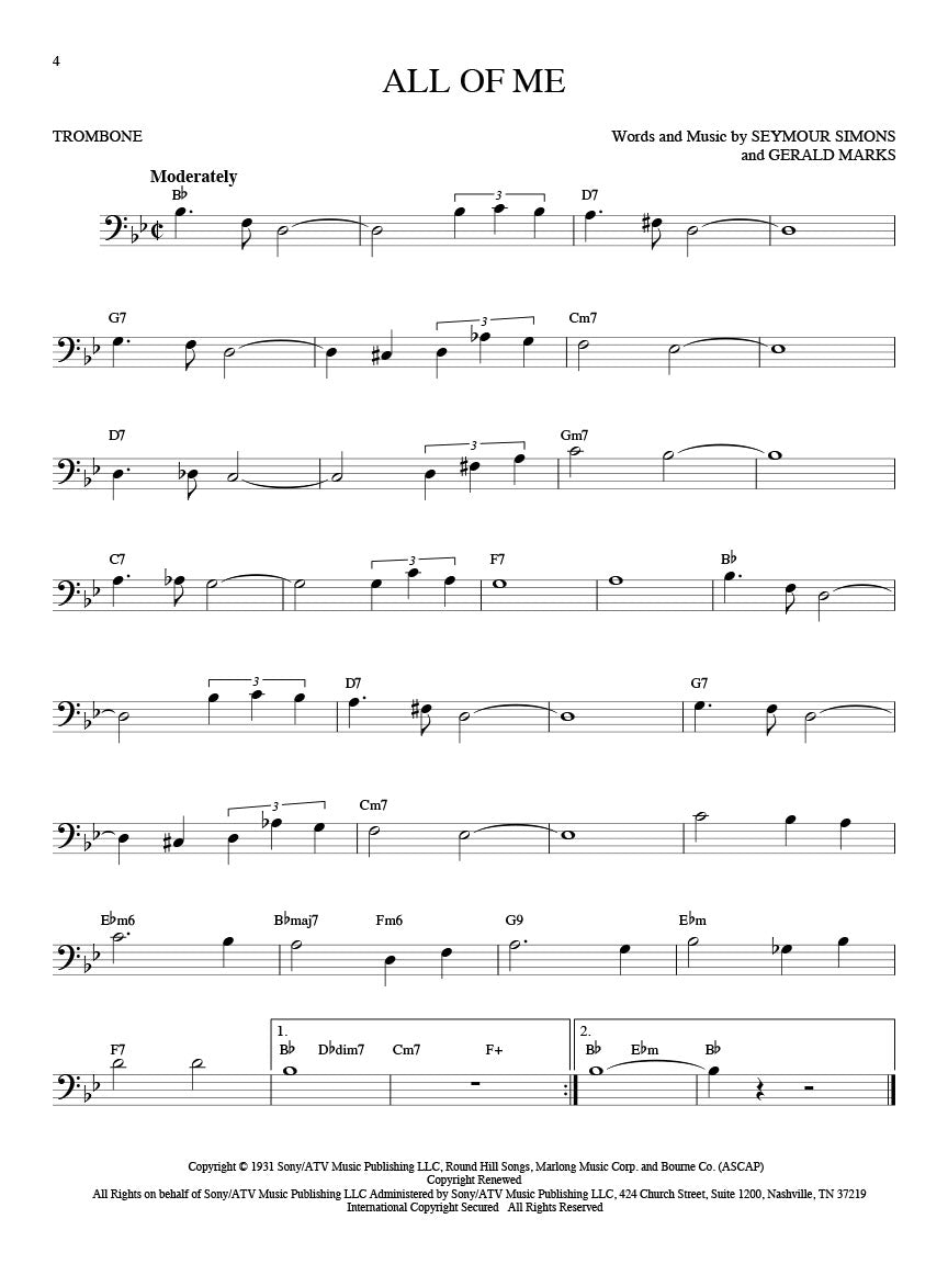 101 Jazz Songs For Trombone Book