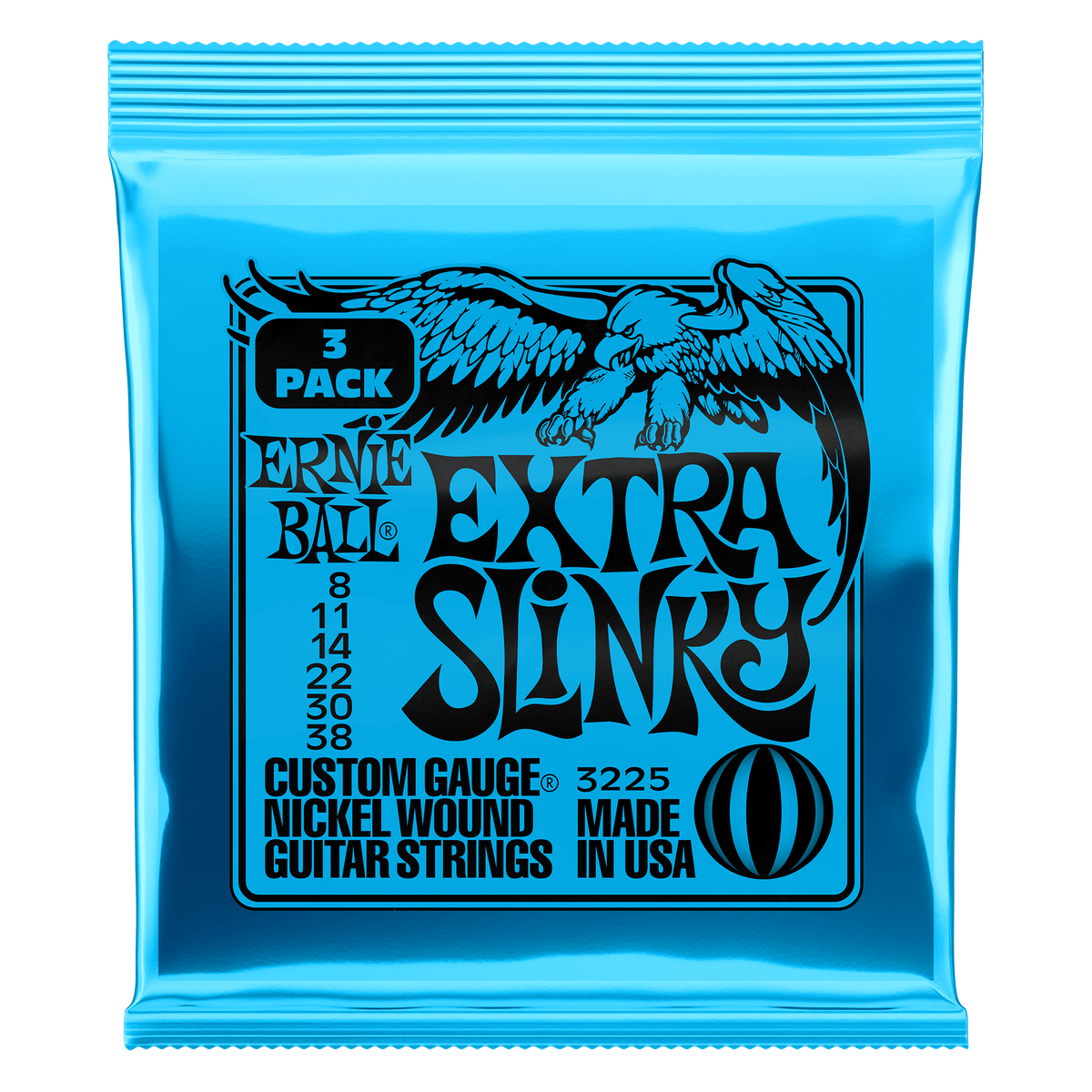 Ernie Ball Extra Slinky Nickel Wound Electric Guitar Strings - 8-38 - 3-Pack