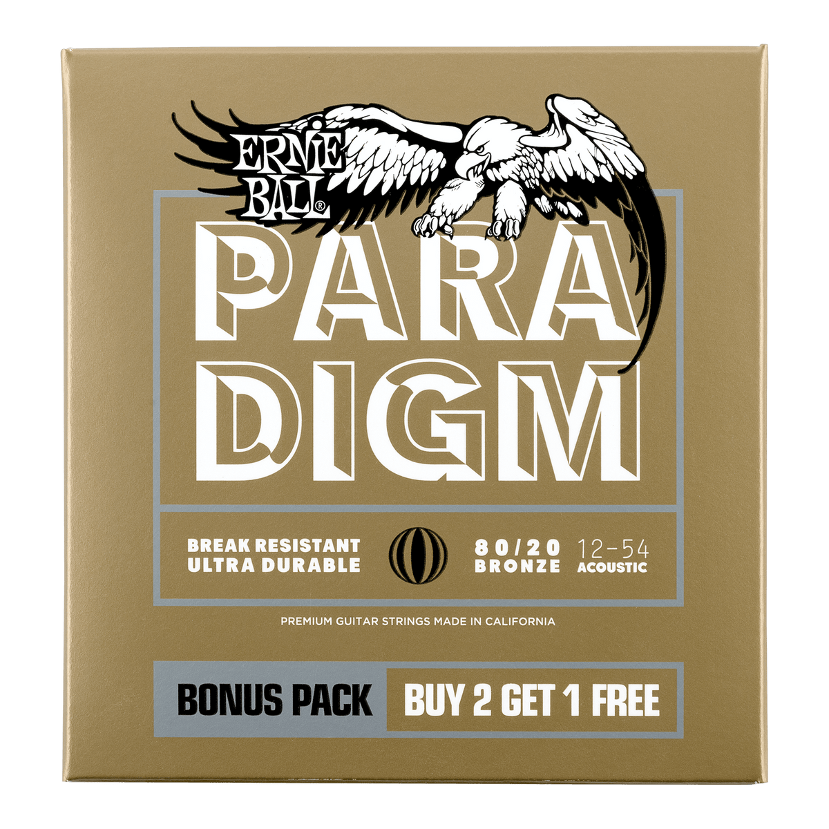 Ernie Ball Paradigm Medium Light 80/20 Bronze Acoustic Guitar Strings 12-54 - 3 Pack