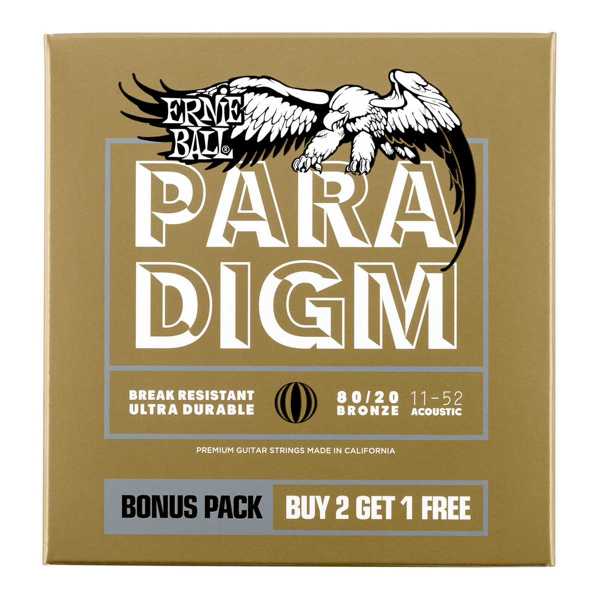 Ernie Ball Paradigm Light 80/20 Bronze Acoustic Guitar Strings 11-52 - 3 Pack