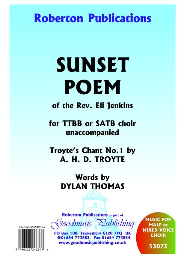 Sunset Poem (Troytes Chant No 1) Ttbb Or Satb A Cappella