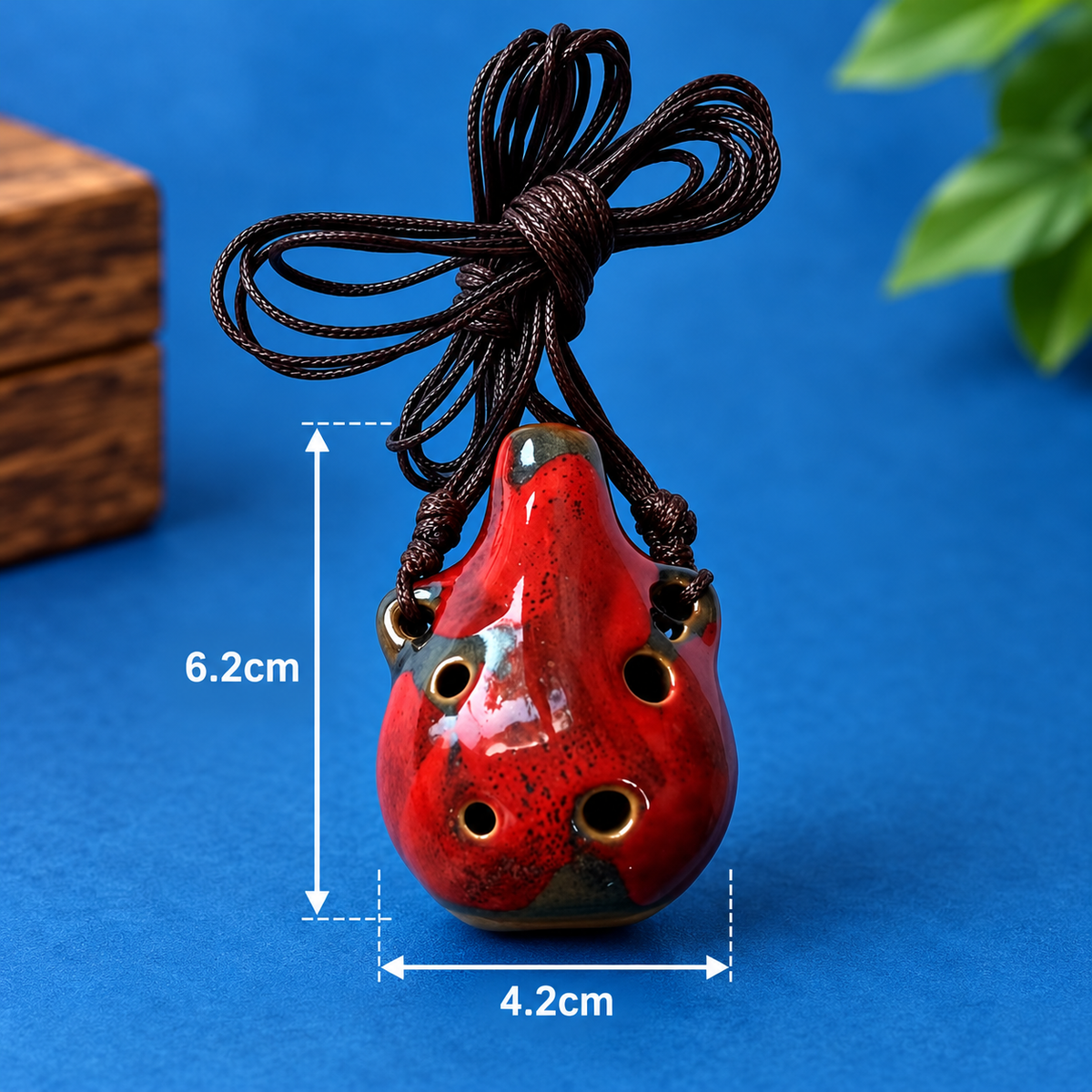 Mini Ceramic 6-Hole Ocarina with Neck Cord and Bag – Red