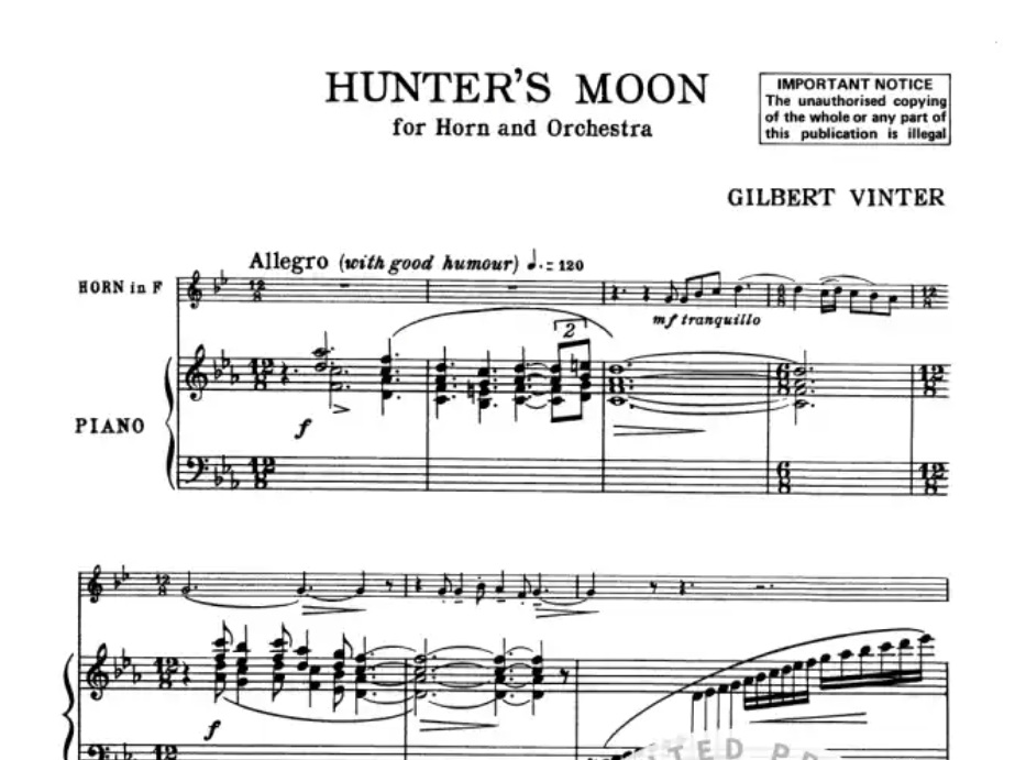Gilbert Vinter - Hunters Moon French Horn with Piano Accompaniment Book
