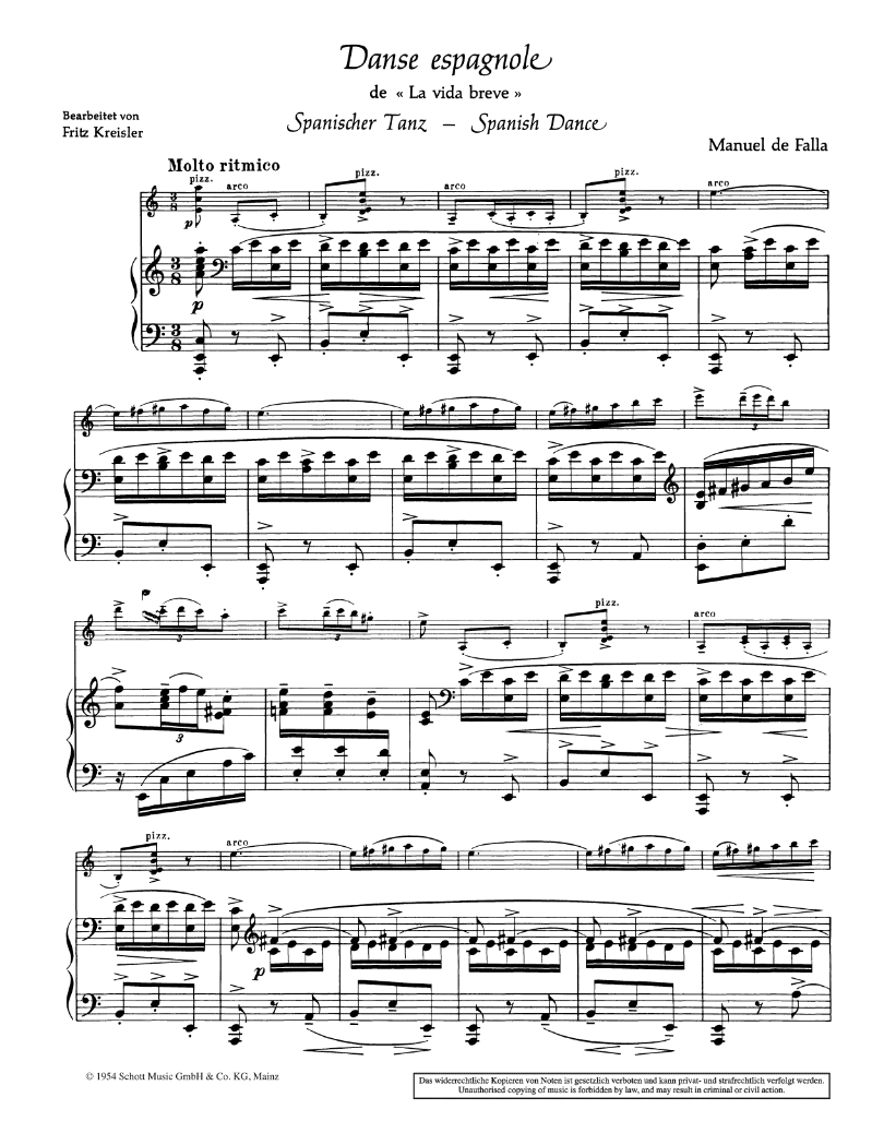 Manuel de Falla - Danse Espagnole Violin with Piano Accompaniment