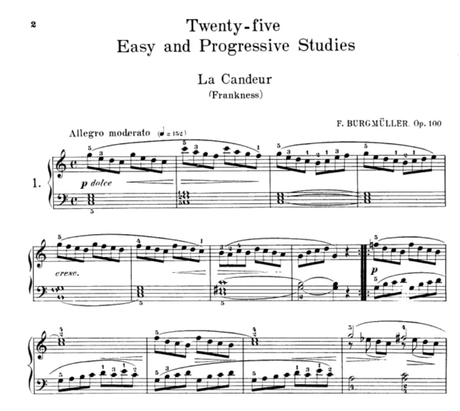 Burgmuller - 25 Studies Opus 100 For Piano Book