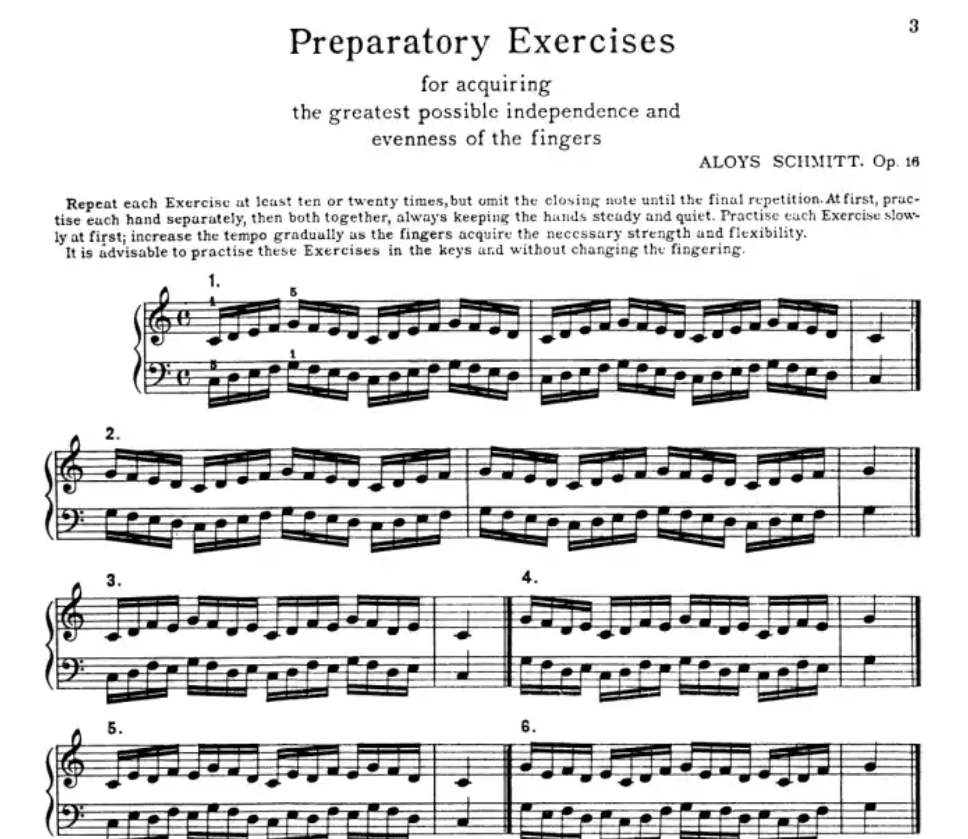 Schmitt - Preparatory Exercises, Op. 16 For Piano Book