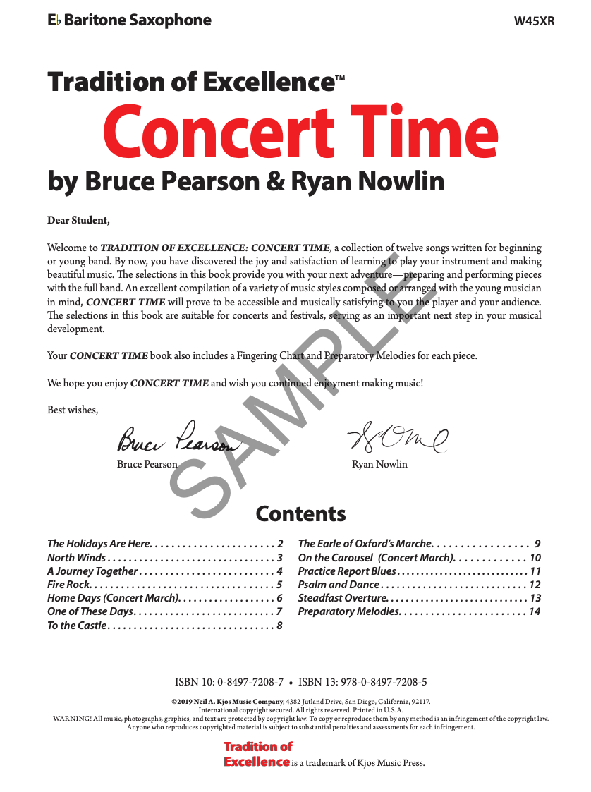 Tradition of Excellence: Concert Time - 12 Selections for Beginning & Young Band - Eb Baritone Saxophone Book