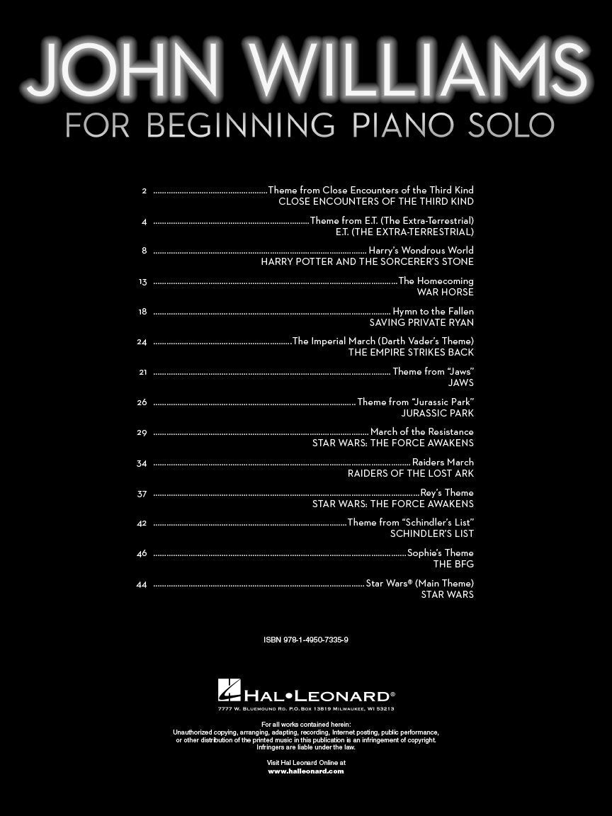 John Williams For Beginning Piano Solo Book & Keyboard