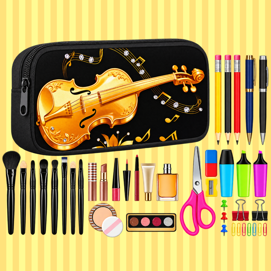 Gold and Black Violin Canvas Pencil Case