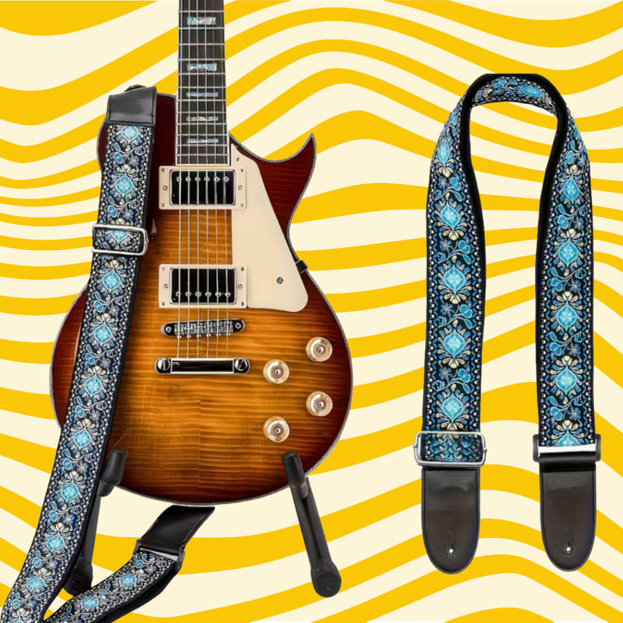Tapestry Style Retro Guitar/Bass/Ukulele Strap - Blue Foral