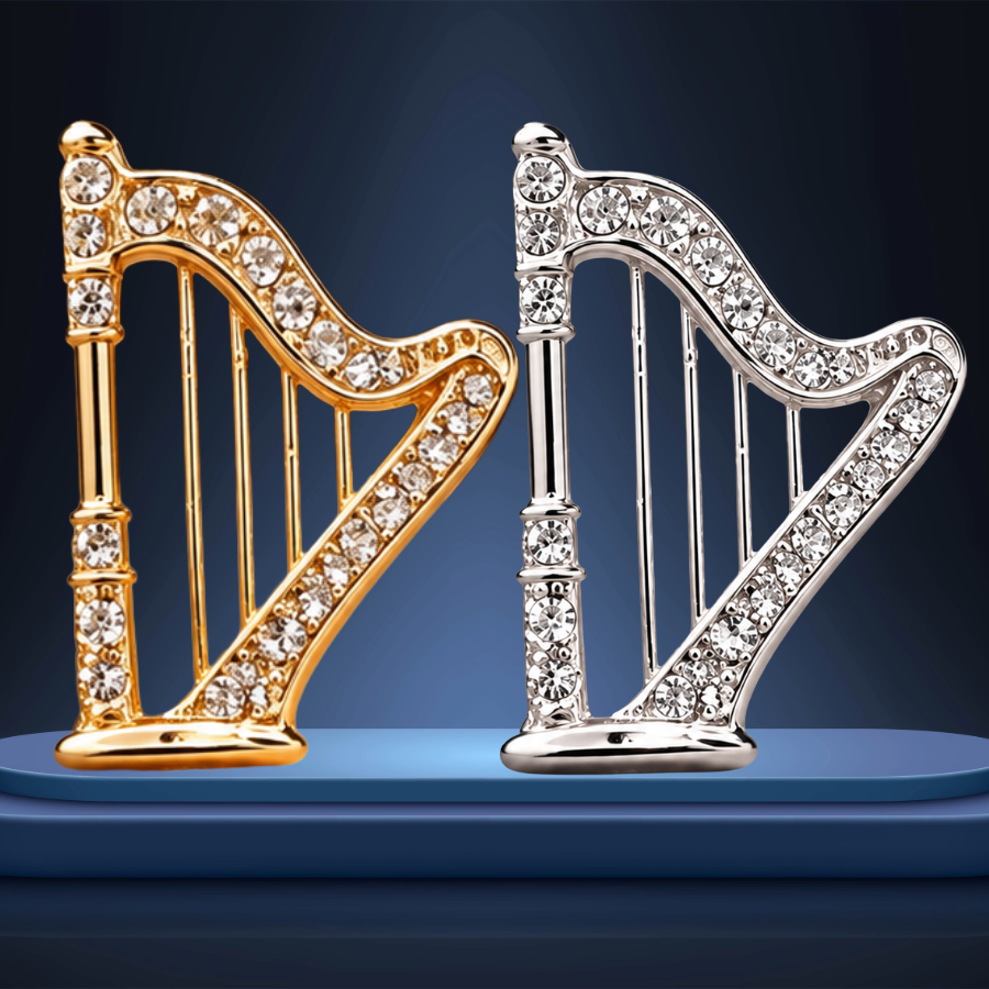 Gold Mini Pin Harp with Rhinestones